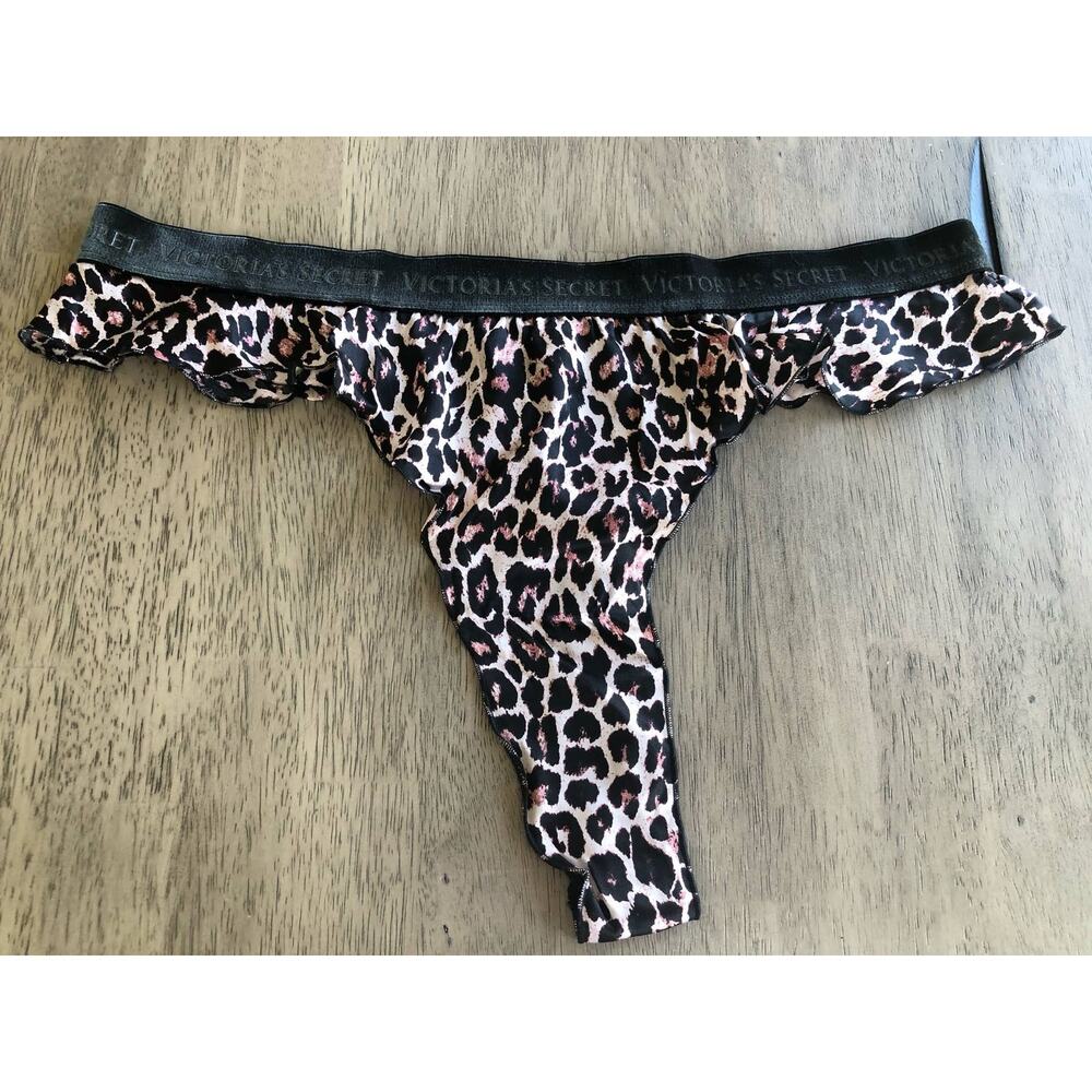 Victoria's Secret High Leg Silk Thong in Pink Leopard - XL